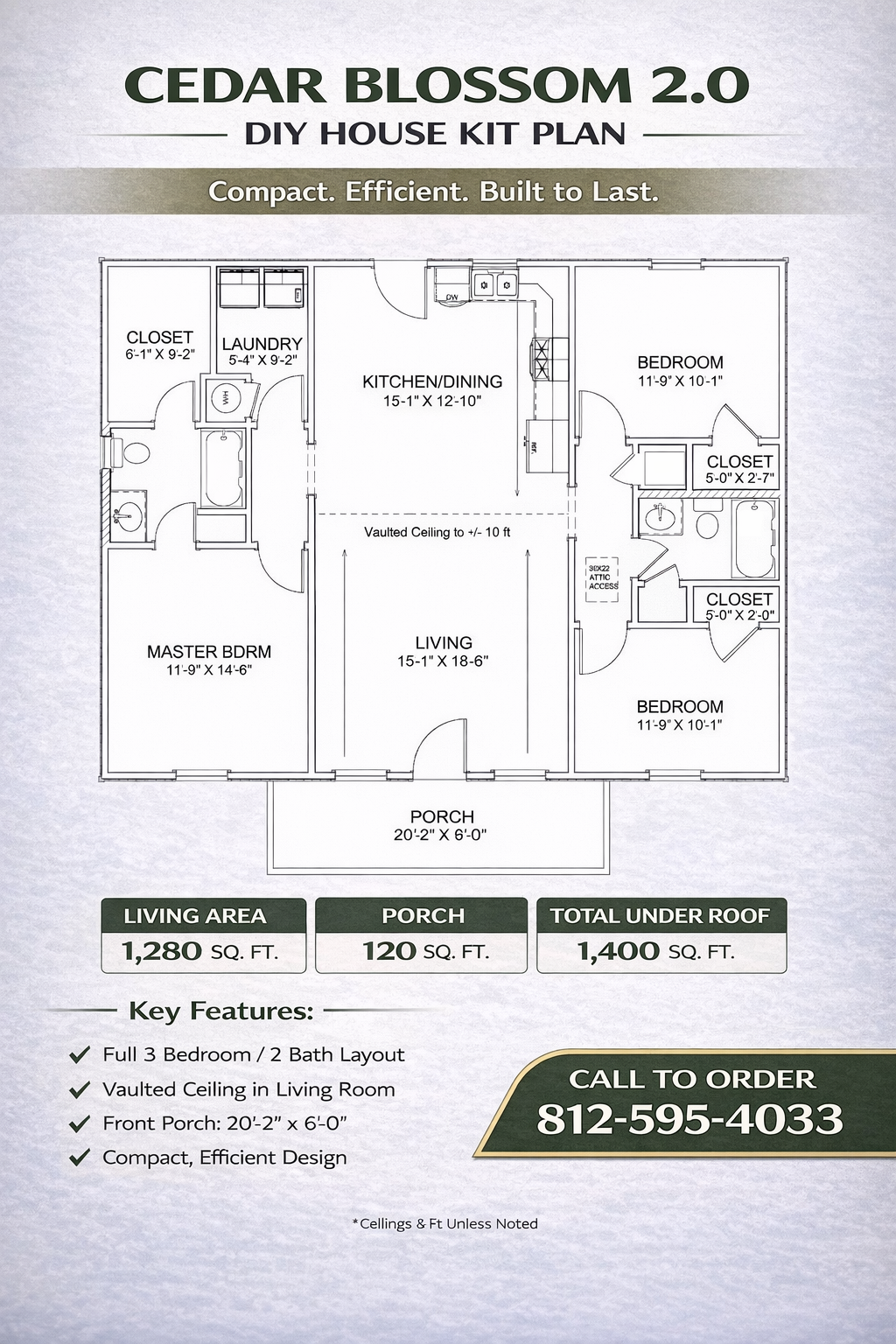 Cedar Blossom 2.0 Affordable House Kit (3 bed 2 bath)