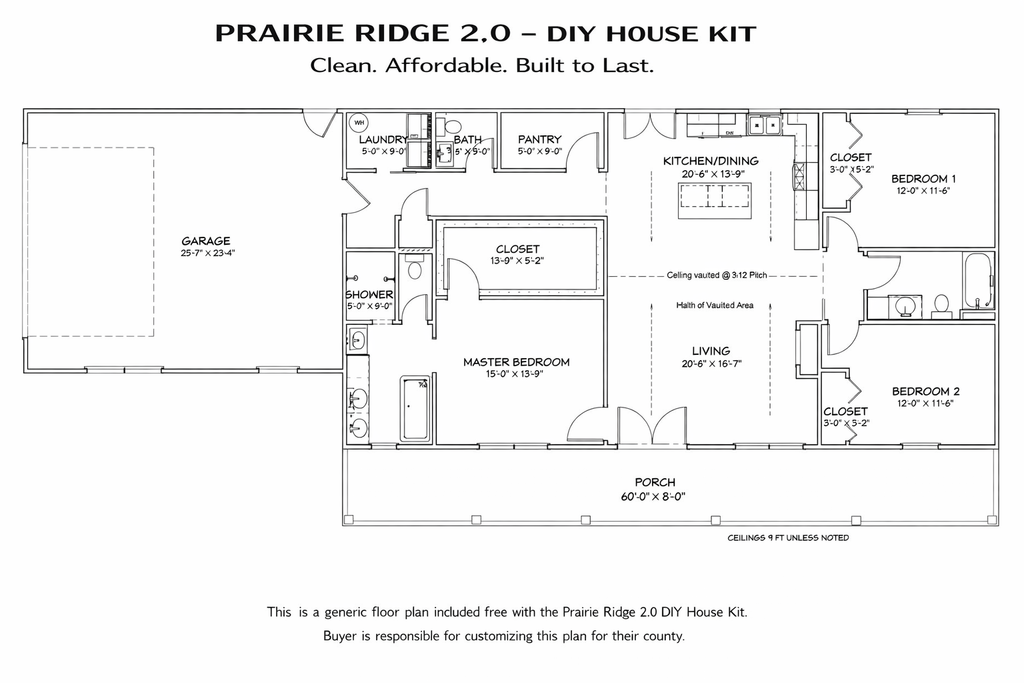 Praire Ridge 2.0 Affordable House Kit (3 bed 2 bath)
